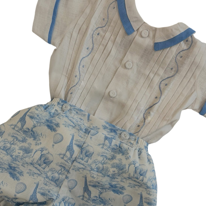 Safari Embroidered Blue Toile Boy 2-PC set