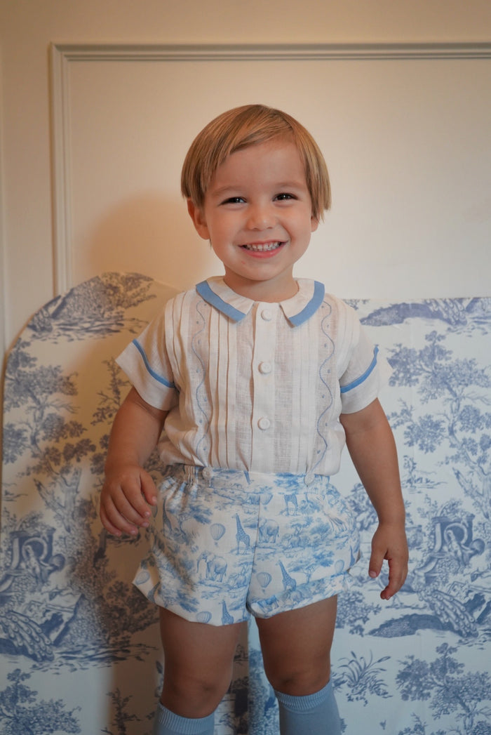 Safari Embroidered Blue Toile Boy 2-PC set