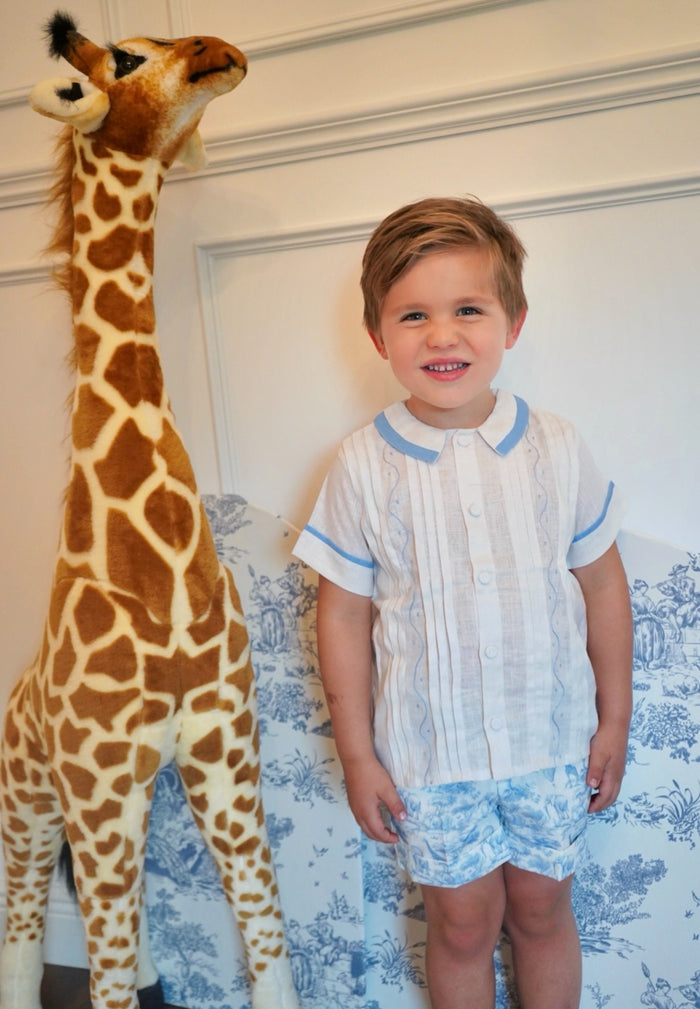 Safari Embroidered Blue Toile Boy 2-PC set