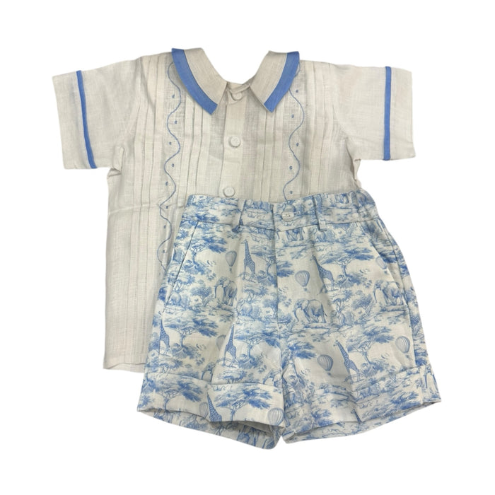 Safari Embroidered Blue Toile Boy 2-PC set