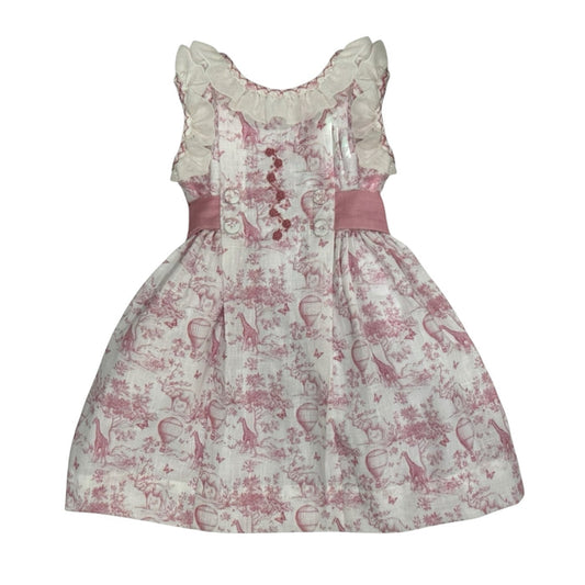 Safari Pink Toile Embroidered Dress