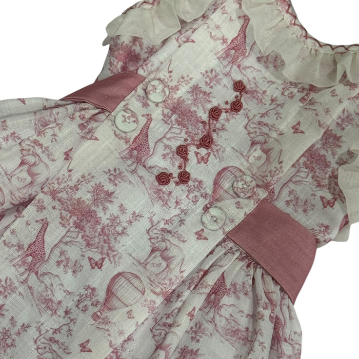 Safari Pink Toile Embroidered Dress