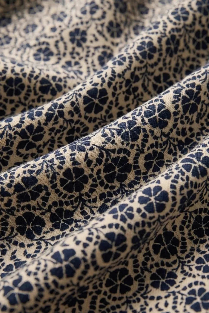 Navy floral print midi dress full-length view