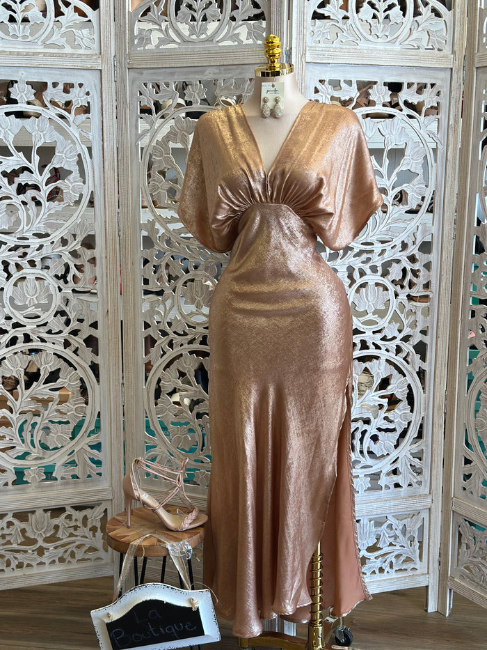 Satin Shimmer Maxi Dress- Not Stretchy, No Estira