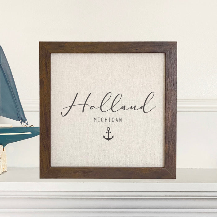 Script City and State with Anchor - Custom Framed Sign