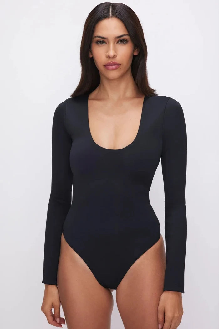 Scuba Scoop Long Sleeve Bodysuit - Black