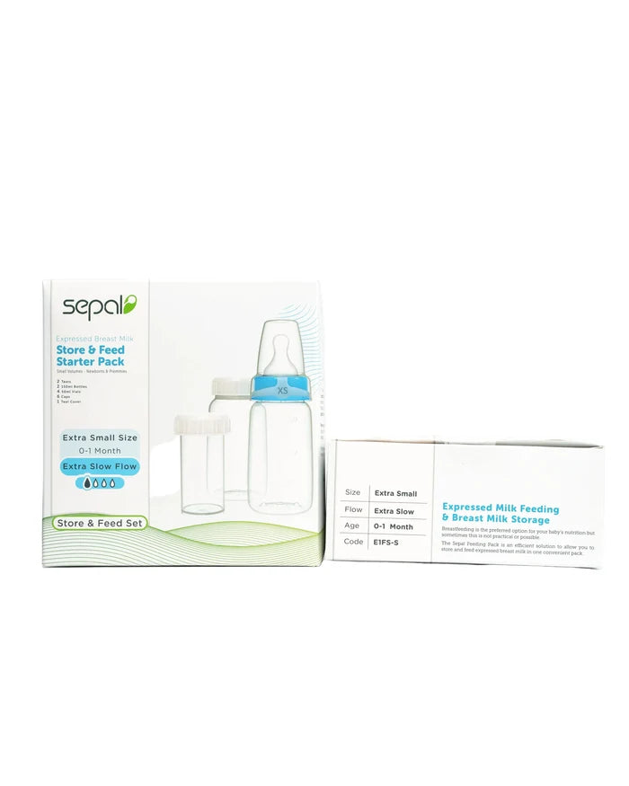 Sepal Expressed Breast Milk Store & Feed Starter Pack | Extra Small Teat | Extra Slow Flow