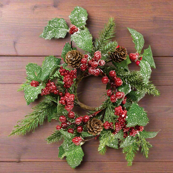 shimmering holly pine ad berries candle ring 2 inch