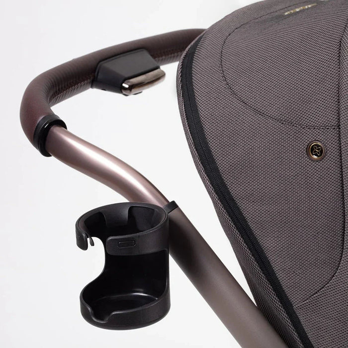 Gray stroller with cup holder on Silver Cross Reef pushchair chassis, part of Silver Cross Reef series