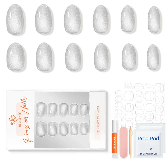 Silver Shimmer press on nails MODELONES #