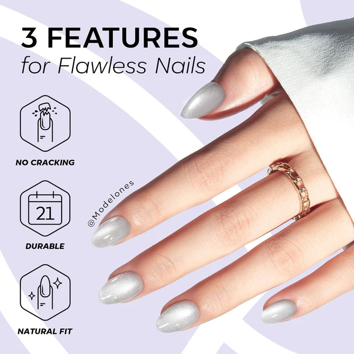 Silver Shimmer press on nails MODELONES #