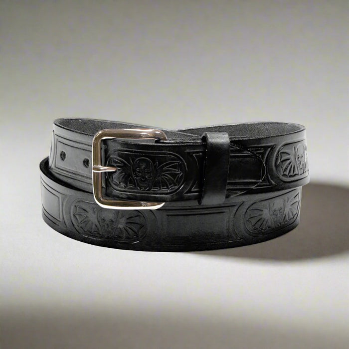 skulls and wings black leather bikers belt