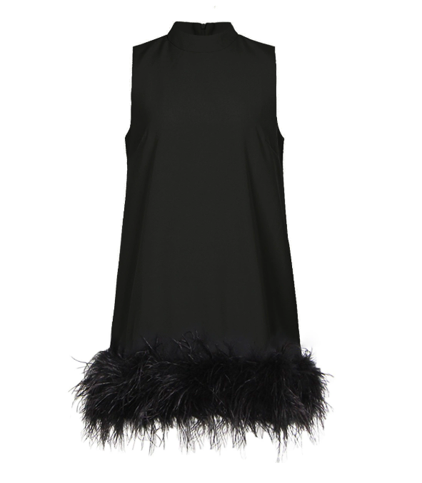 sleeveless feather-hem shift dress – FLOWLY