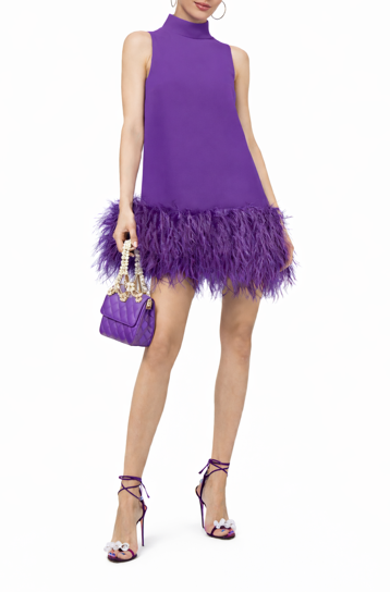 sleeveless feather-hem shift dress – FLOWLY