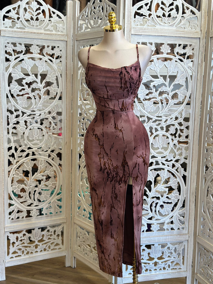 Slit Cami Midi Dress -Estira, Stretchy