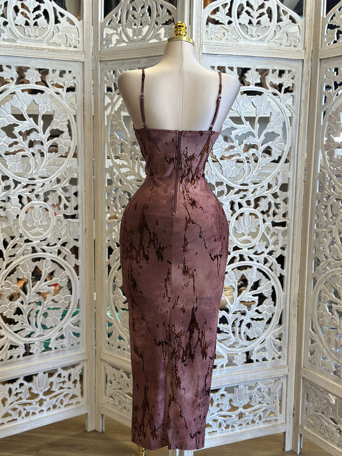 Slit Cami Midi Dress -Estira, Stretchy