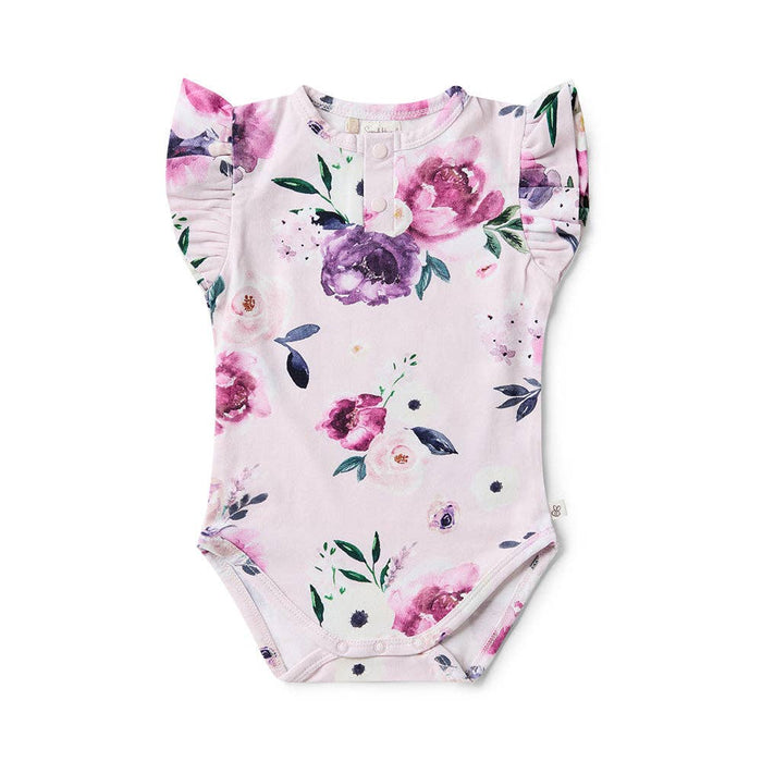 Snuggle Hunny - Floral Kiss Short Sleeve Organic Bodysuit with Frill - 0-3 Months (000)