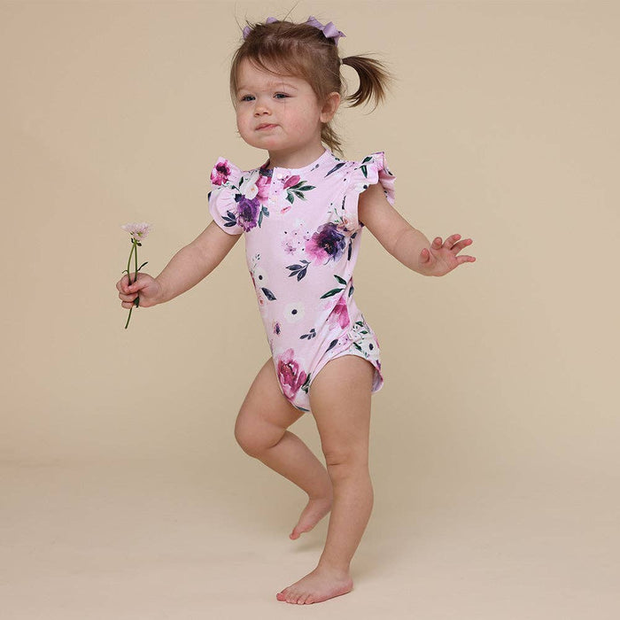 Snuggle Hunny - Floral Kiss Short Sleeve Organic Bodysuit with Frill - 0-3 Months (000)