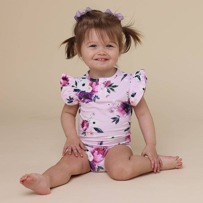 Snuggle Hunny - Floral Kiss Short Sleeve Organic Bodysuit with Frill - 0-3 Months (000)