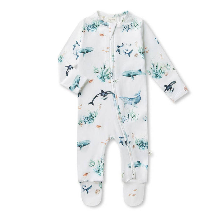 Snuggle Hunny - Ocean Organic Snuggle Sleepsuit Zip Footie - 6-12 Months (0)