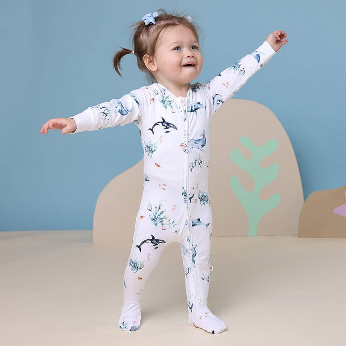 Snuggle Hunny - Ocean Organic Snuggle Sleepsuit Zip Footie - 6-12 Months (0)