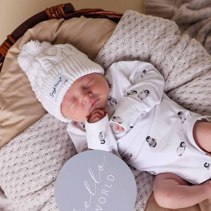 Snuggle Hunny - White Organic Baby Knit Beanie - M