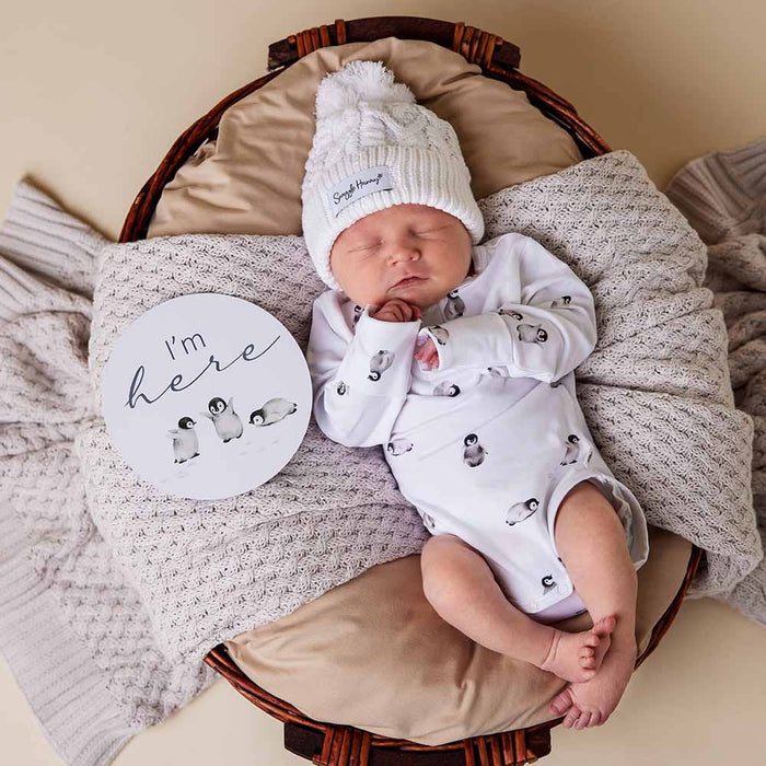 Snuggle Hunny - White Organic Baby Knit Beanie - S