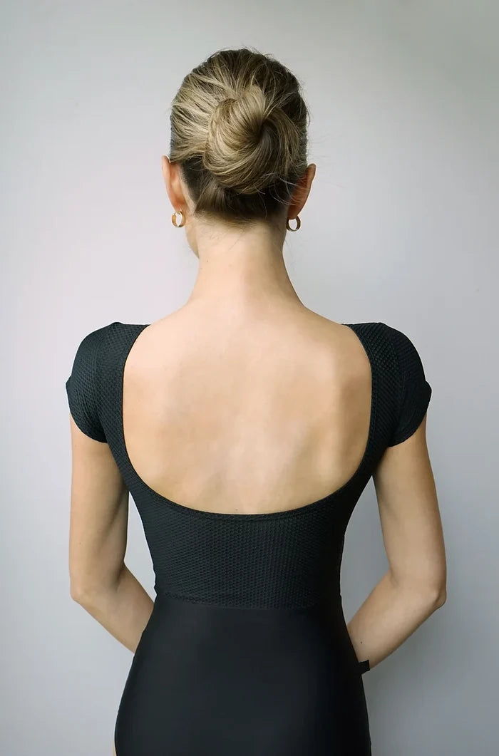 Solitaire Leotard: Black Pop + Black