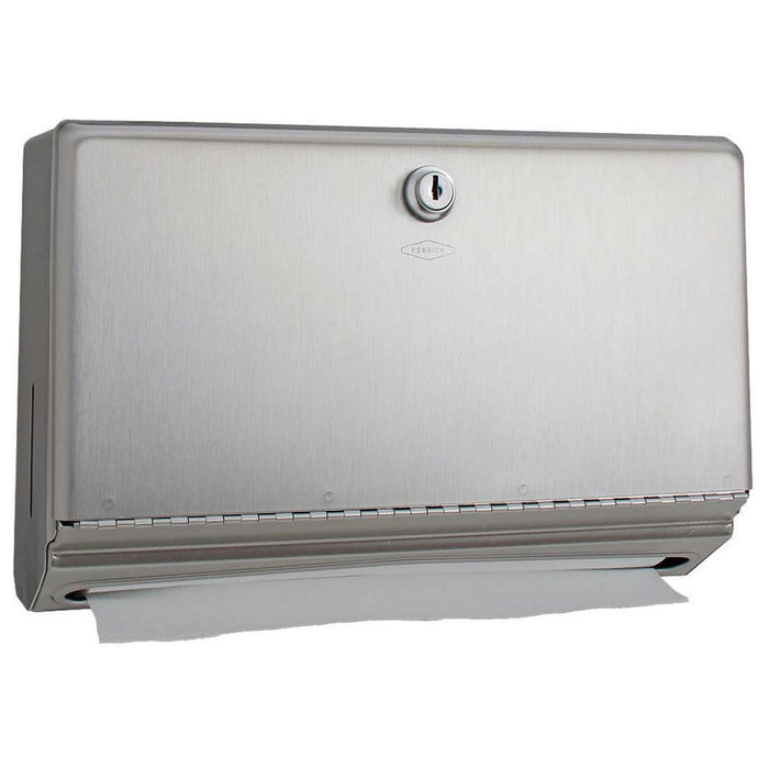 STAINLESS STEEL MULTIFOLD PAPAER TOWEL DISPENSER W/ KEY LOCK ( SHORT ) BOBRICK 26212