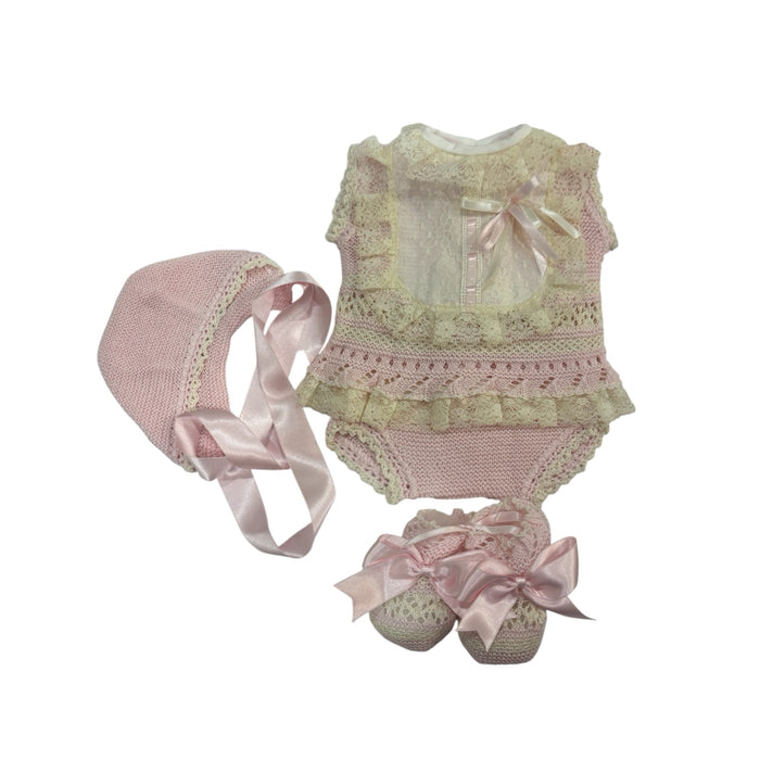 Stephania Sleeveless Luxe Pink/Ivory 4-piece Knitted Set