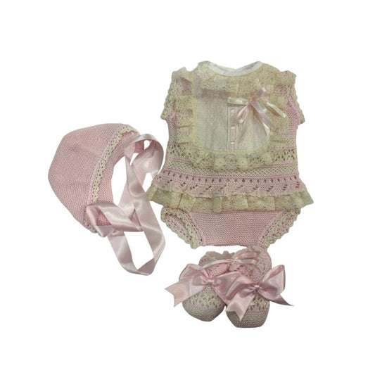 Stephania Sleeveless Luxe Pink/Ivory 4-piece Knitted Set