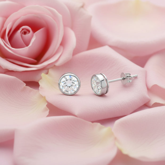 sterling silver 4mm round bezel set cz stud earrings