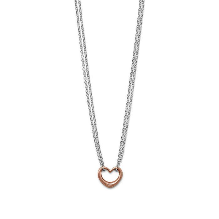 sterling silver and rose gold double strand open heart necklace