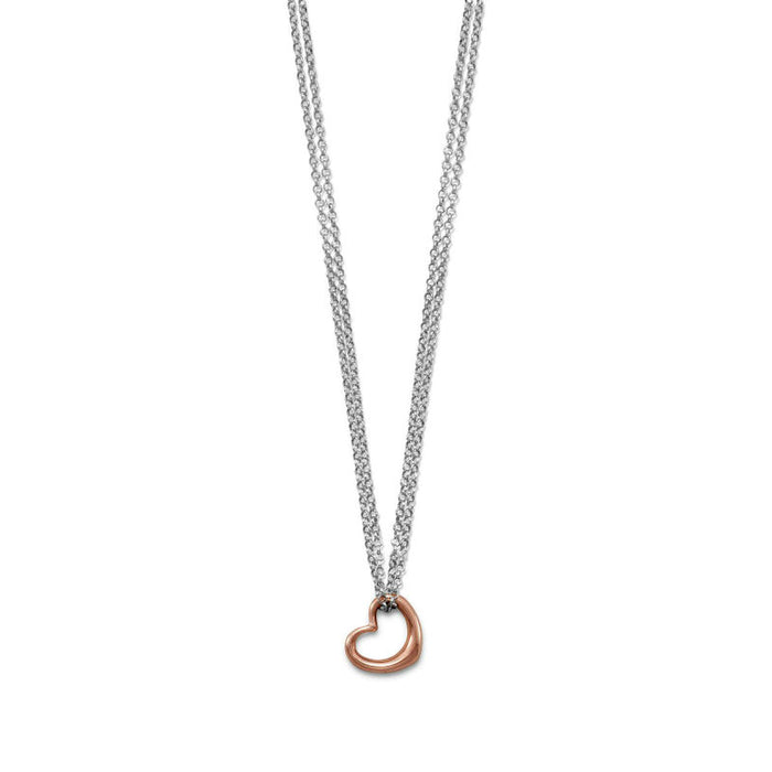 sterling silver and rose gold double strand open heart necklace