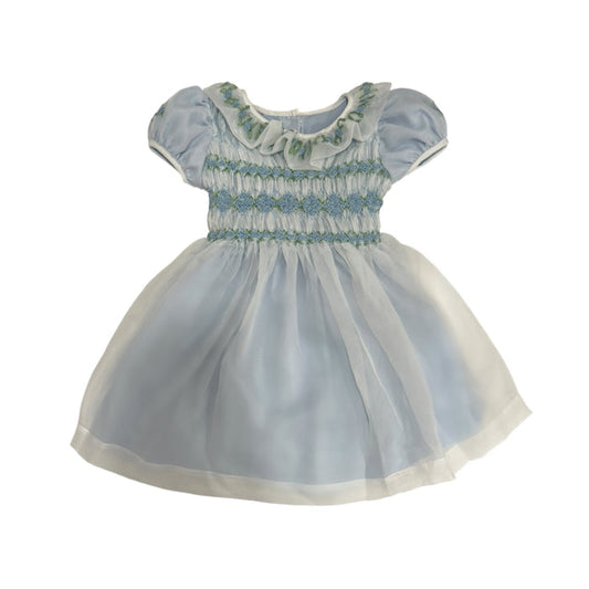 Storybook Blue Handsmocked and Handembroidered Organza Dress