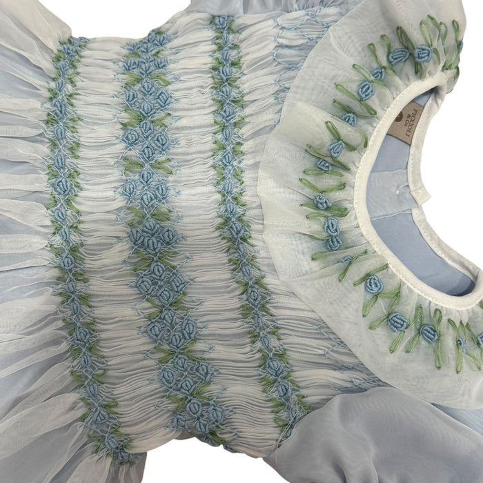 Storybook Blue Handsmocked and Handembroidered Organza Dress