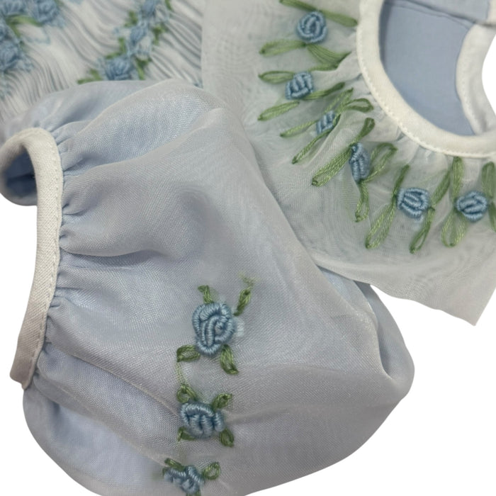 Storybook Blue Handsmocked and Handembroidered Organza Dress