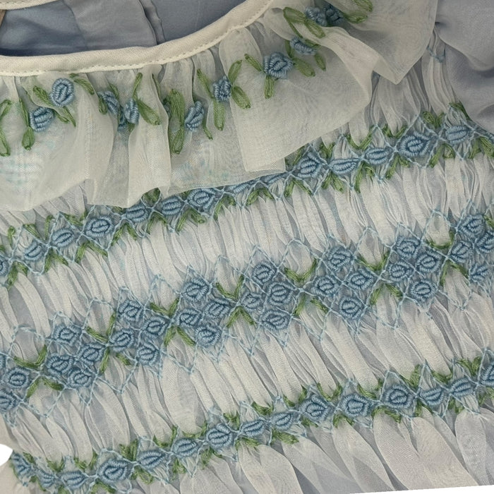 Storybook Blue Handsmocked and Handembroidered Organza Dress