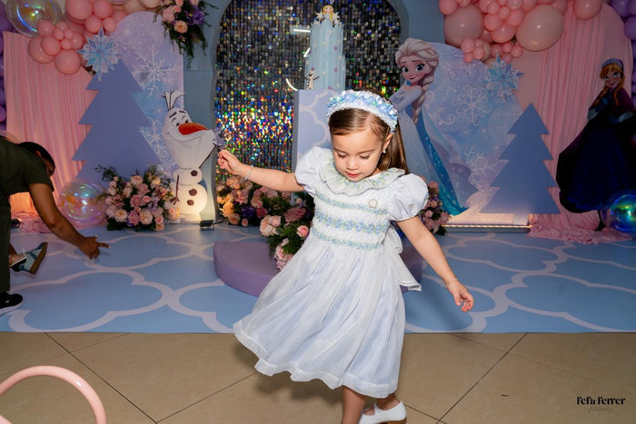 Storybook Blue Handsmocked and Handembroidered Organza Dress