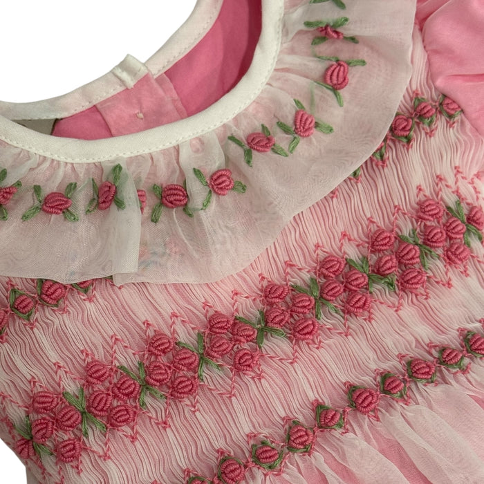 Storybook Hot Pink Handsmocked and Handembroidered Organza Dress