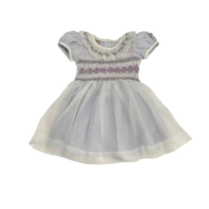 Storybook Lilac Handsmocked and Handembroidered Organza Dress