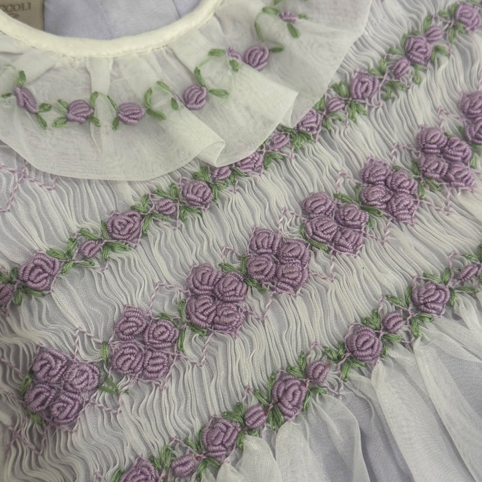 Storybook Lilac Handsmocked and Handembroidered Organza Dress