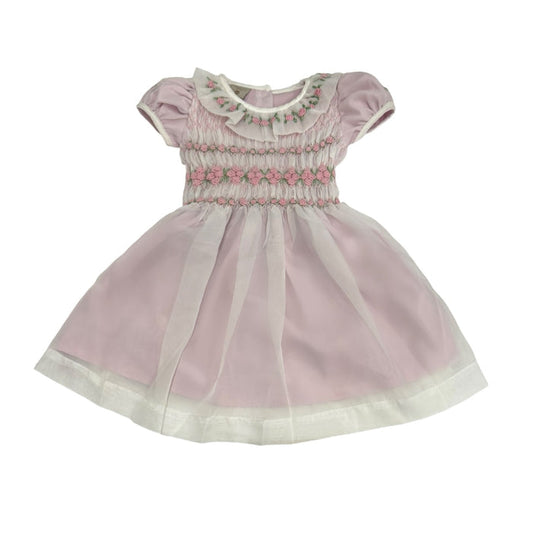 Storybook Pink Handsmocked and Handembroidered Organza Dress