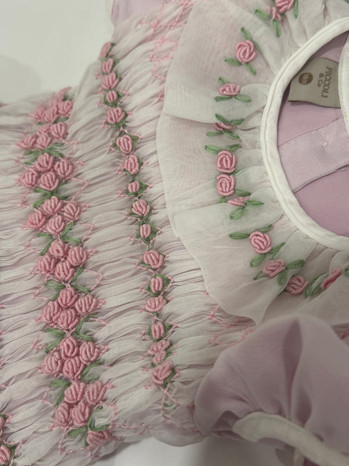 Storybook Pink Handsmocked and Handembroidered Organza Dress