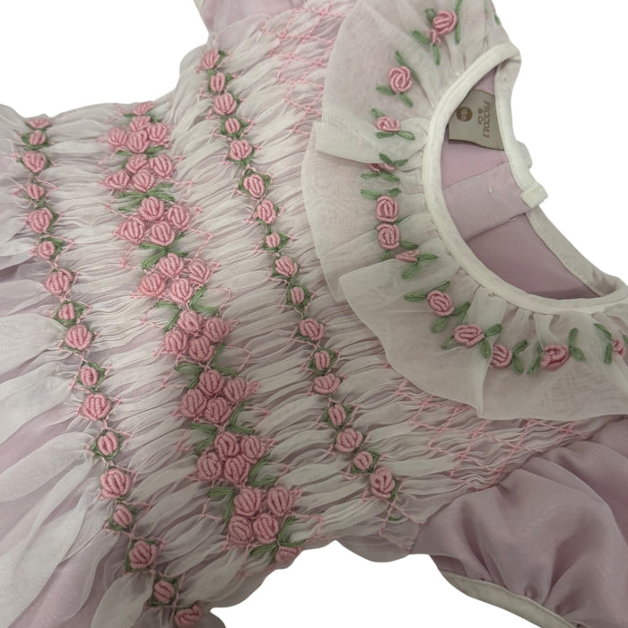 Storybook Pink Handsmocked and Handembroidered Organza Dress
