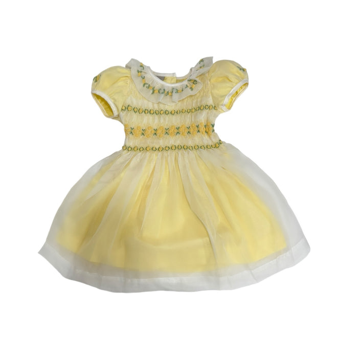 Storybook Yellow Handsmocked and Handembroidered Organza Dress