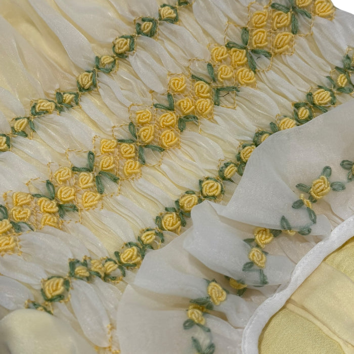Storybook Yellow Handsmocked and Handembroidered Organza Dress