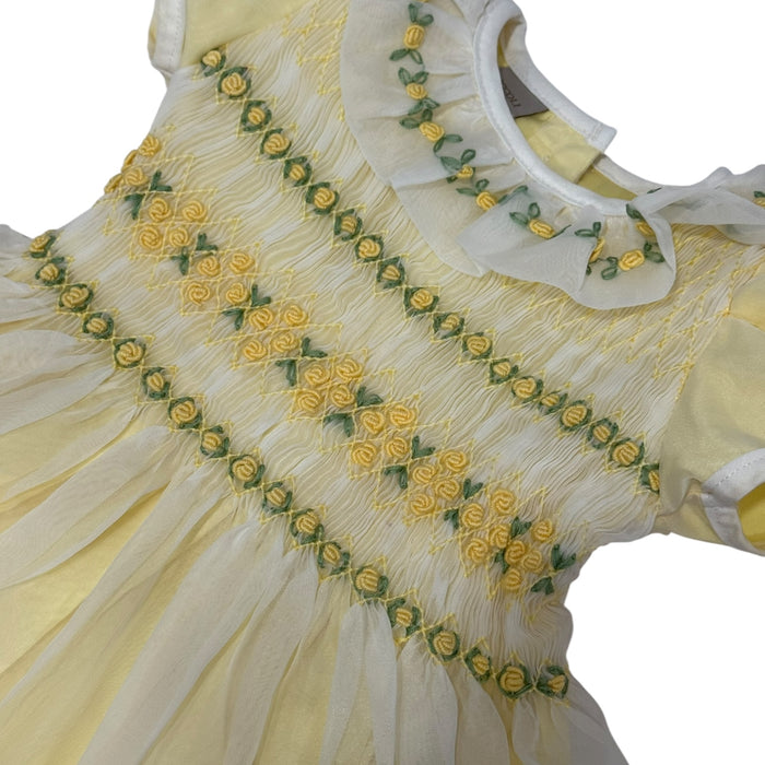 Storybook Yellow Handsmocked and Handembroidered Organza Dress