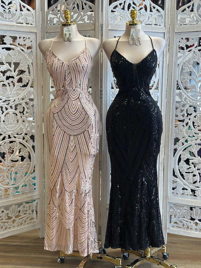 Strappy Back Sequin Maxi Dress- Stretchy ,Estira