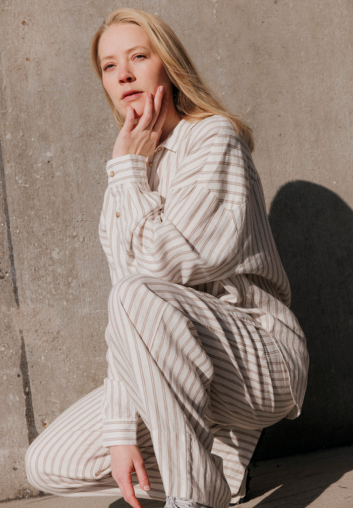 Rethinkit Stribet Skjorte PJ Shirts and Blouses 0076 warm grey stripe